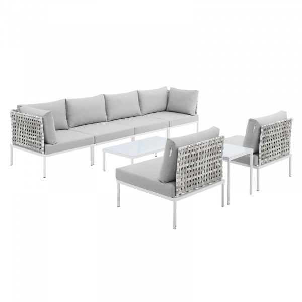 Harmony 8-Piece Sunbrella Basket Weave Outdoor Patio Aluminum Sectional Sofa Set by Modway