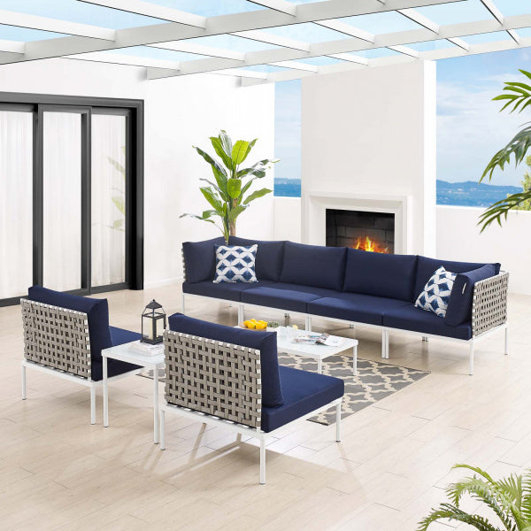 Harmony 8-Piece Sunbrella Basket Weave Outdoor Patio Aluminum Sectional Sofa Set by Modway