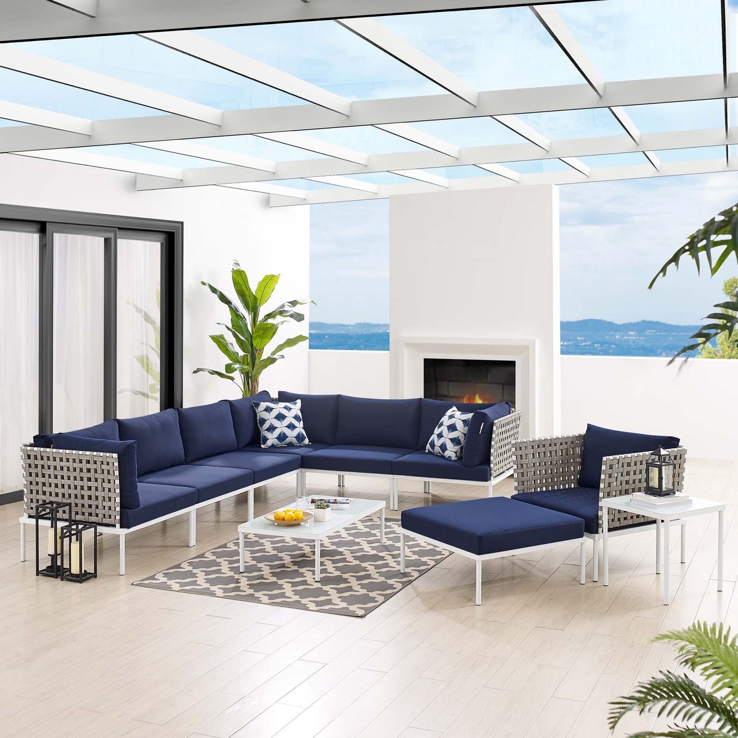 Harmony 10-Piece Sunbrella Basket Weave Outdoor Patio Aluminum Sectional Sofa Set | Polyester by Modway