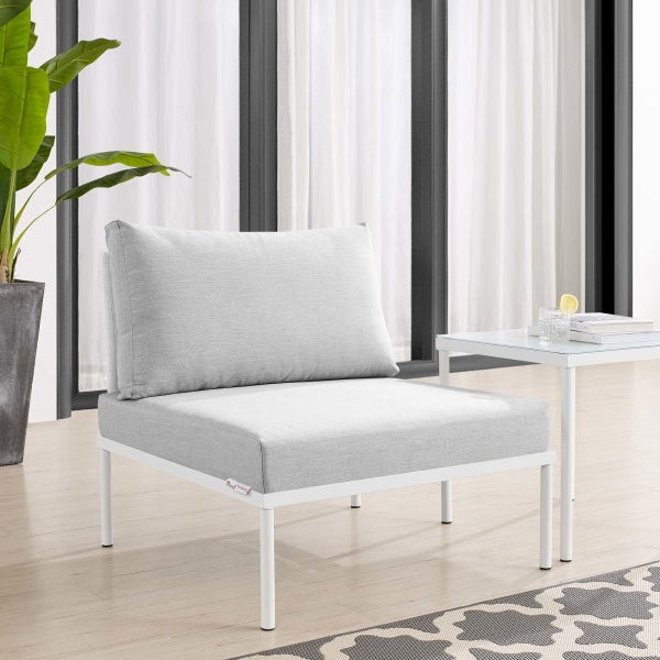 Harmony Sunbrella® Outdoor Patio Aluminum Armless Chair White Gray by Modway