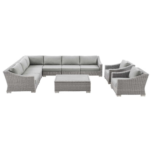 Conway Outdoor Patio Wicker Rattan 9-Piece Sectional Sofa Furniture Set