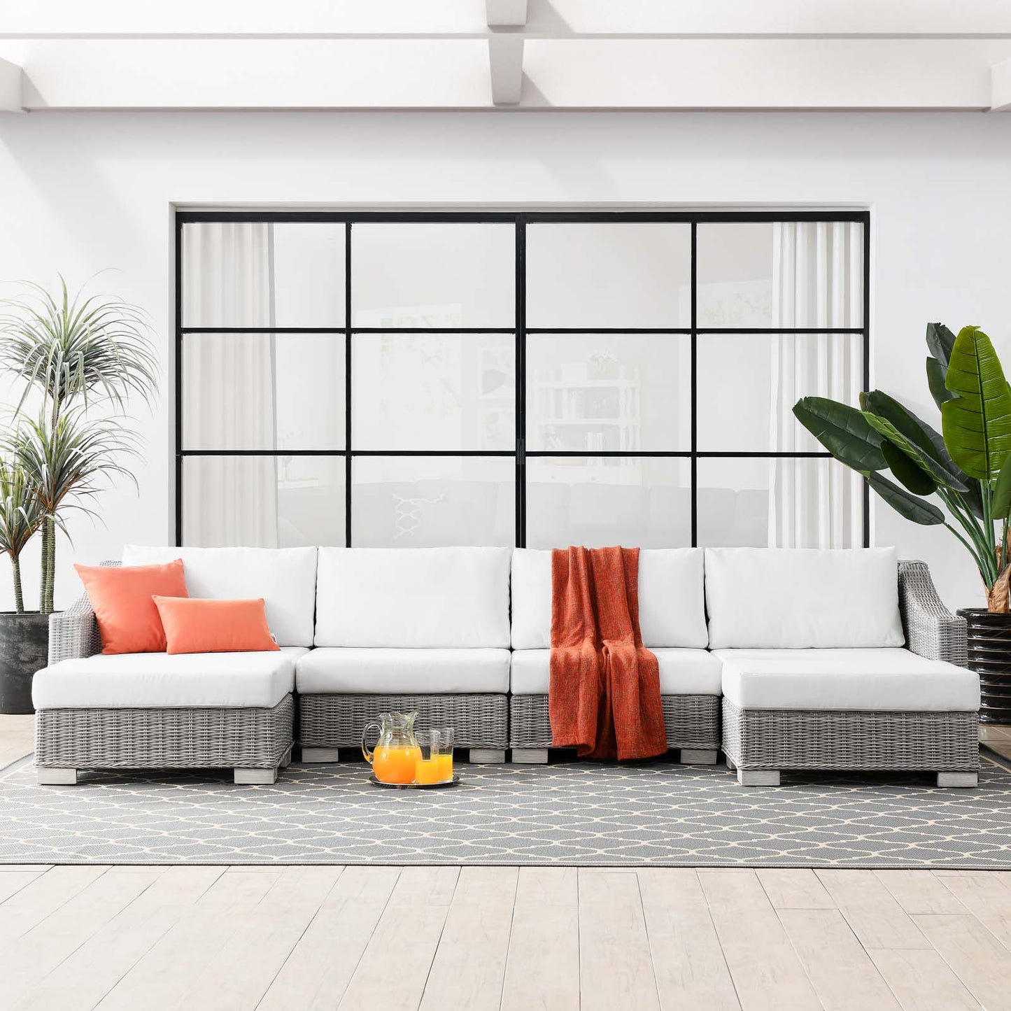 Conway Outdoor Patio Wicker Rattan 6-Piece Sectional Sofa Furniture Set