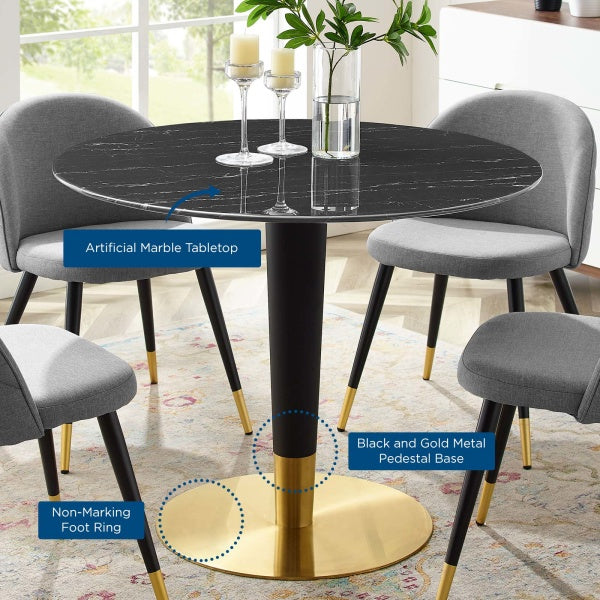 Zinque 40" Artificial Marble Dining Table Gold Black By Modway
