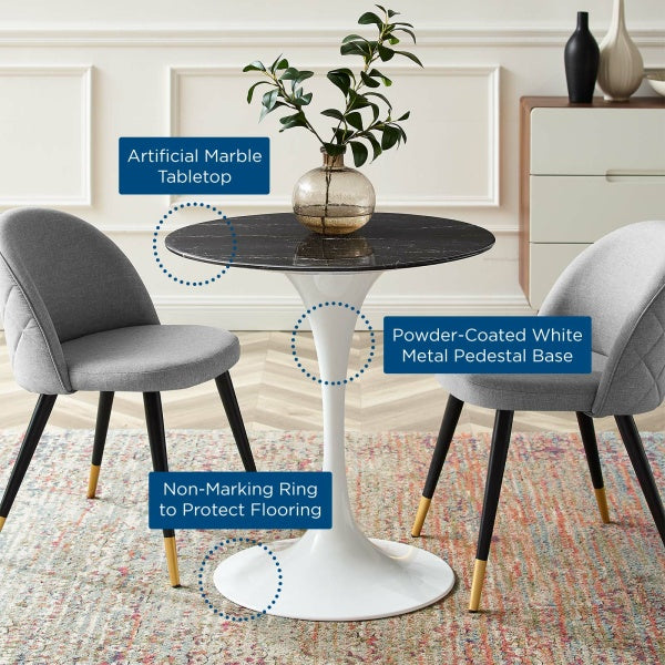 Lippa 28" Artificial Marble Dining Table in White Black By Modway