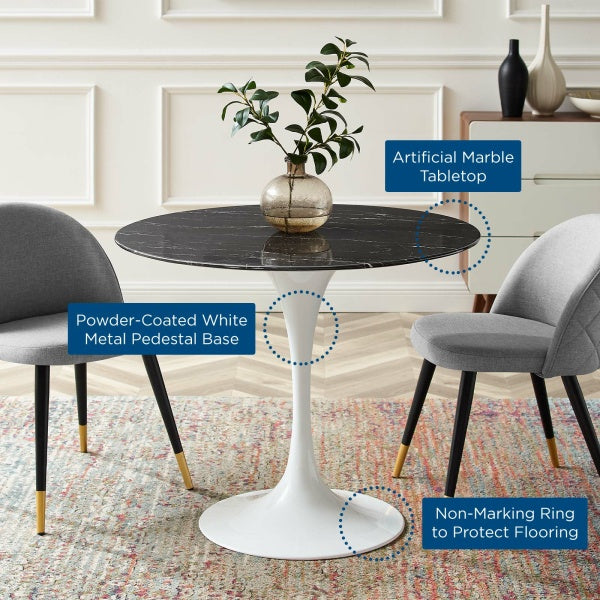 Lippa 36" Artificial Marble Dining Table in White Black By Modway