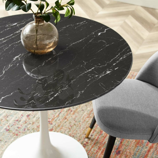 Lippa 36" Artificial Marble Dining Table in White Black By Modway