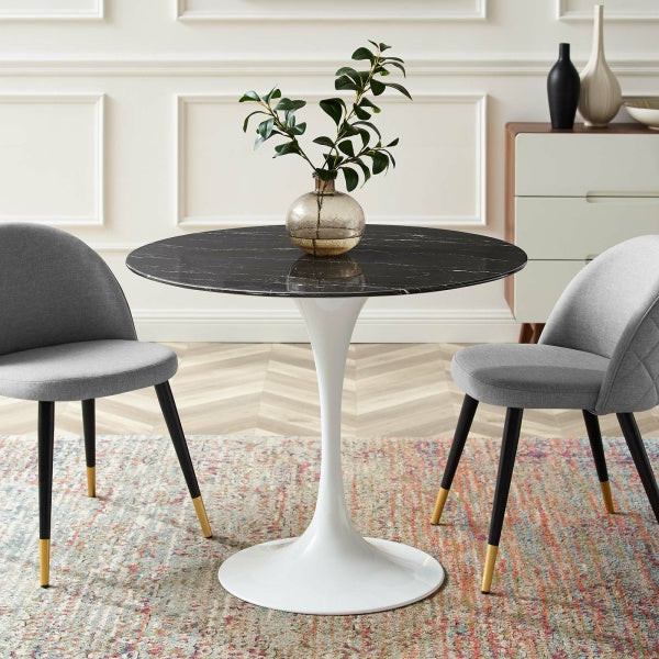 Lippa 36" Artificial Marble Dining Table in White Black By Modway