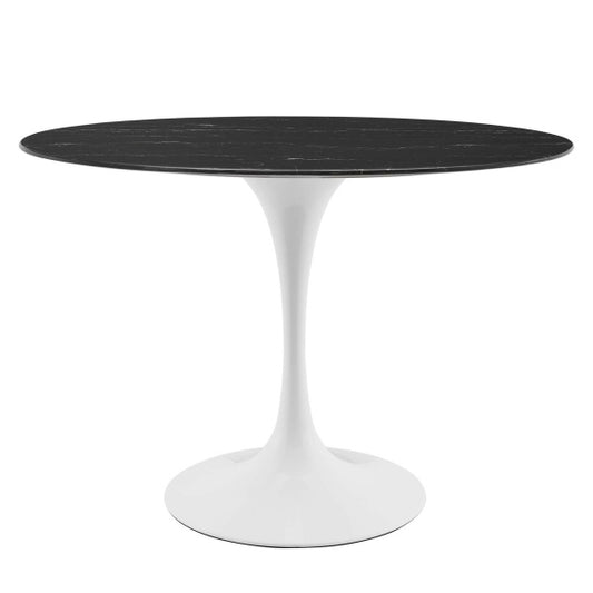 Lippa 42" Oval Artificial Marble Dining Table in White Black By Modway