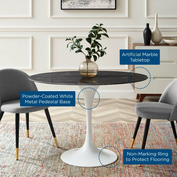 Lippa 42" Oval Artificial Marble Dining Table in White Black By Modway