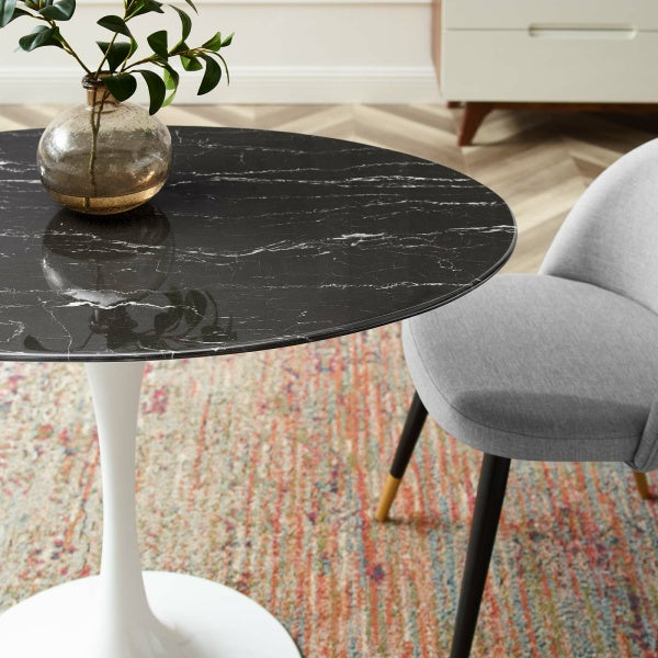 Lippa 42" Oval Artificial Marble Dining Table in White Black By Modway