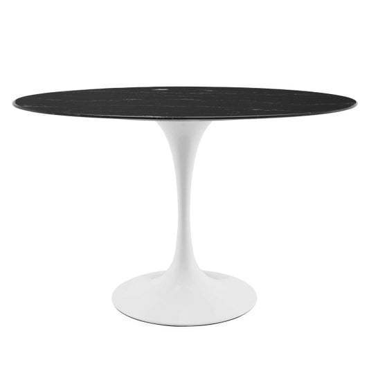 Lippa 48" Oval Artificial Marble Dining Table in White Black By Modway