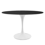 Lippa 48" Oval Artificial Marble Dining Table in White Black By Modway