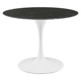 Lippa 40" Round Artificial Marble Dining Table in White Black By Modway
