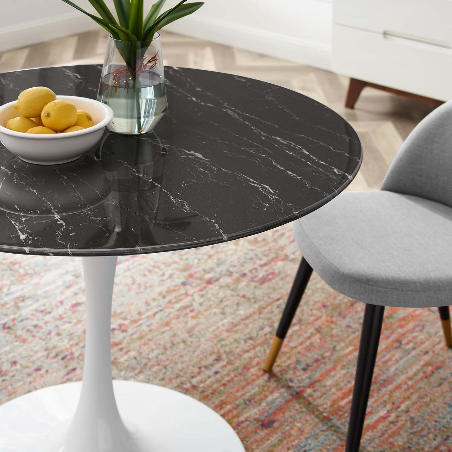 Lippa 40" Round Artificial Marble Dining Table in White Black By Modway