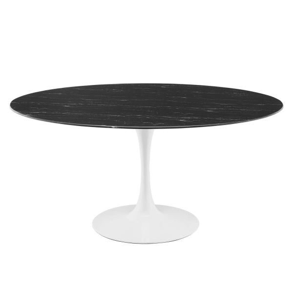 Lippa 60" Artificial Marble Dining Table in White Black By Modway