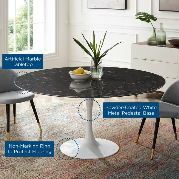 Lippa 60" Artificial Marble Dining Table in White Black By Modway