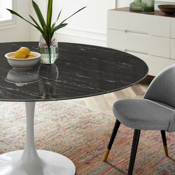 Lippa 60" Artificial Marble Dining Table in White Black By Modway