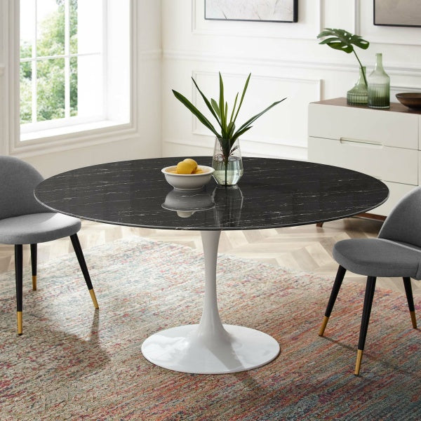 Lippa 60" Artificial Marble Dining Table in White Black By Modway