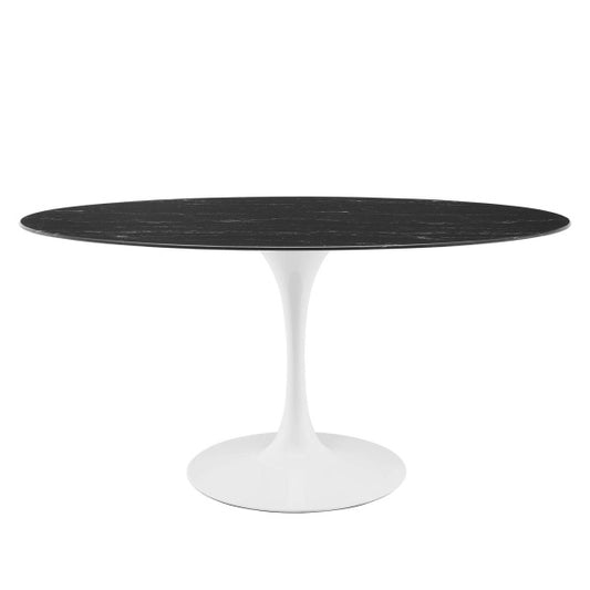 Lippa 60" Artificial Marble Dining Table in White Black By Modway