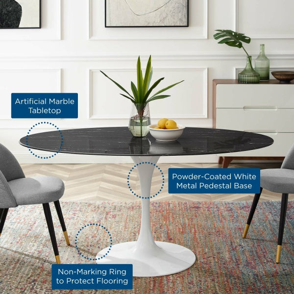 Lippa 60" Artificial Marble Dining Table in White Black By Modway