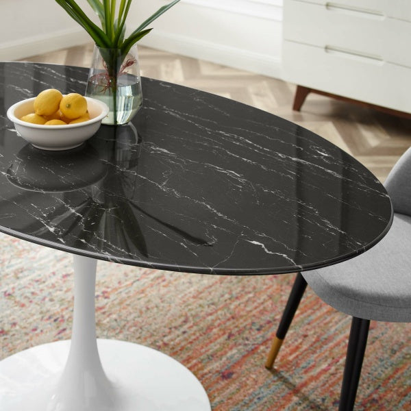 Lippa 60" Artificial Marble Dining Table in White Black By Modway