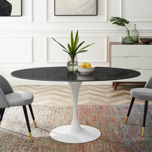 Lippa 60" Artificial Marble Dining Table in White Black By Modway