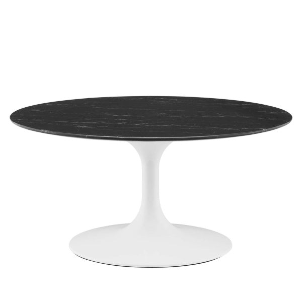 Lippa 36" Artificial Marble Coffee Table in White Black By Modway