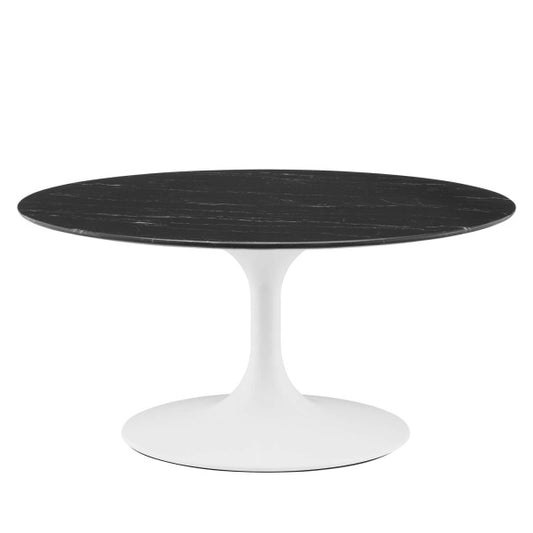 Lippa 36" Artificial Marble Coffee Table in White Black By Modway