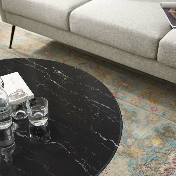 Lippa 36" Artificial Marble Coffee Table in White Black By Modway