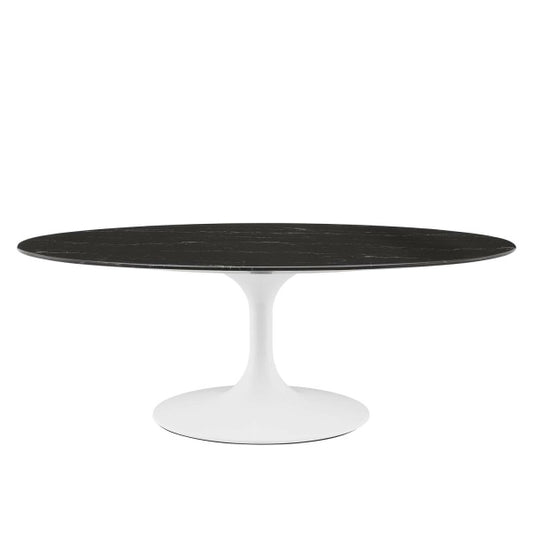 Lippa 48" Oval Artificial Marble Coffee Table in White Black By Modway