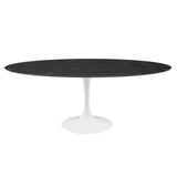 Lippa 78" Oval Artificial Marble Dining Table in White Black By Modway