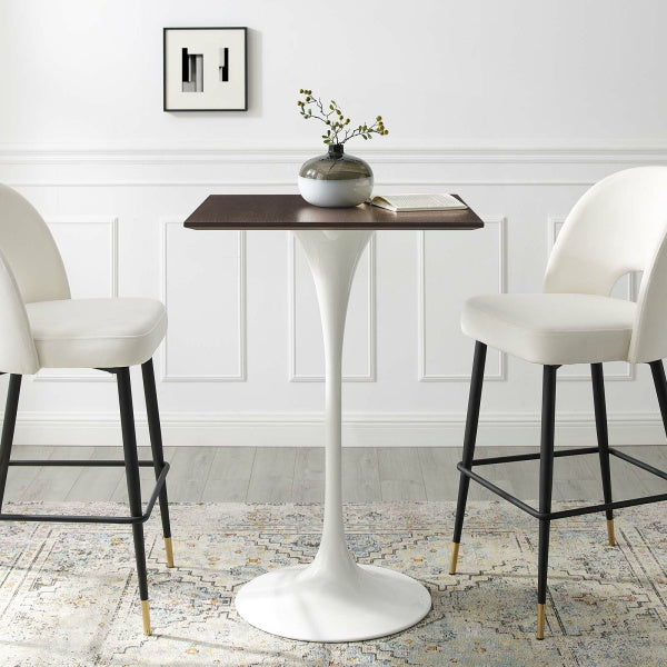 Lippa 28" Square Bar Table in White Cherry Walnut By Modway