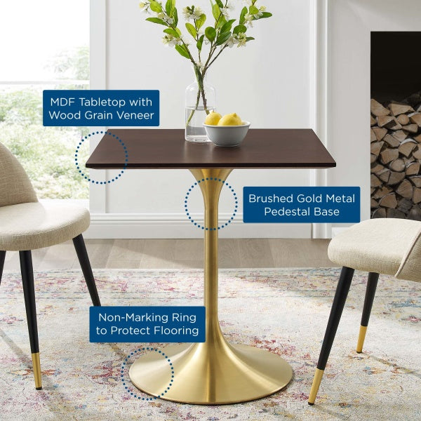 Lippa 28" Square Wood Dining Table Gold Cherry Walnut By Modway