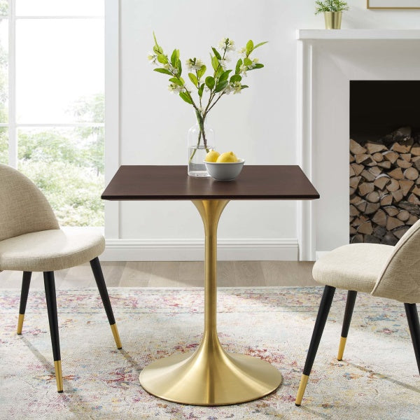 Lippa 28" Square Wood Dining Table Gold Cherry Walnut By Modway