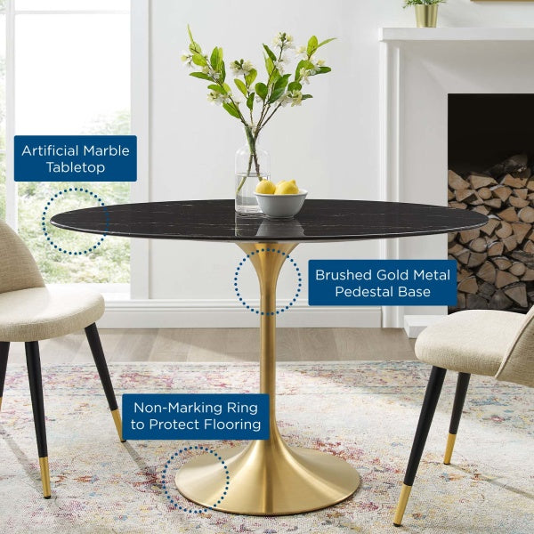 Lippa 48" Oval Artificial Marble Dining Table Gold Black By Modway
