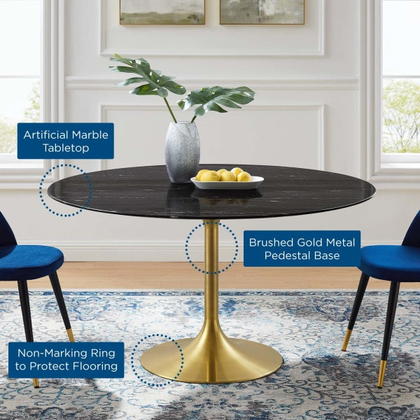 Lippa 54" Artificial Marble Dining Table Gold Black By Modway