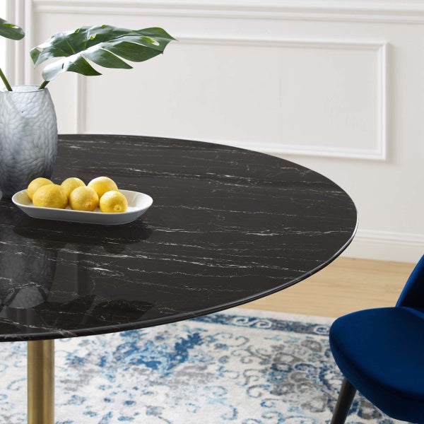 Lippa 54" Artificial Marble Dining Table Gold Black By Modway