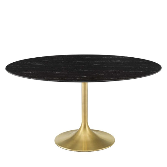 Lippa 60" Artificial Marble Dining Table Gold Black By Modway