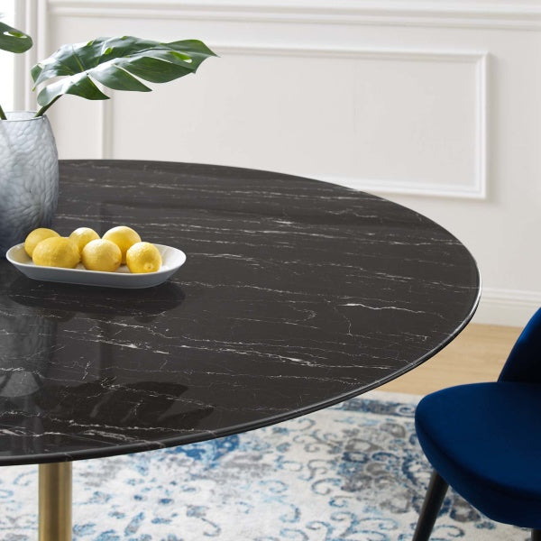 Lippa 60" Artificial Marble Dining Table Gold Black By Modway