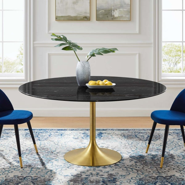 Lippa 60" Artificial Marble Dining Table Gold Black By Modway