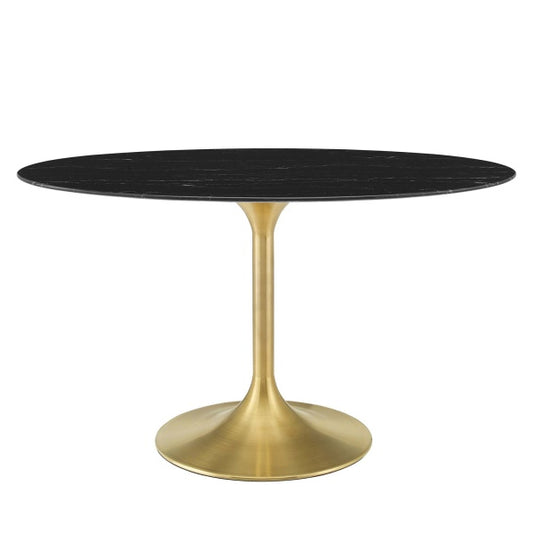 Lippa 54" Oval Artificial Marble Dining Table Gold Black By Modway