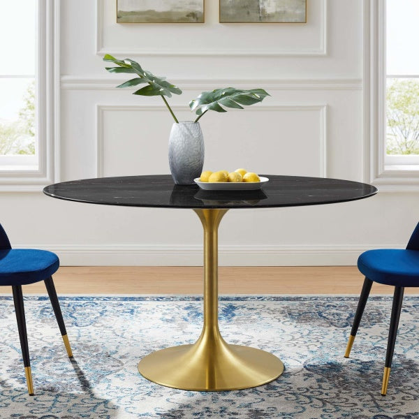 Lippa 54" Oval Artificial Marble Dining Table Gold Black By Modway