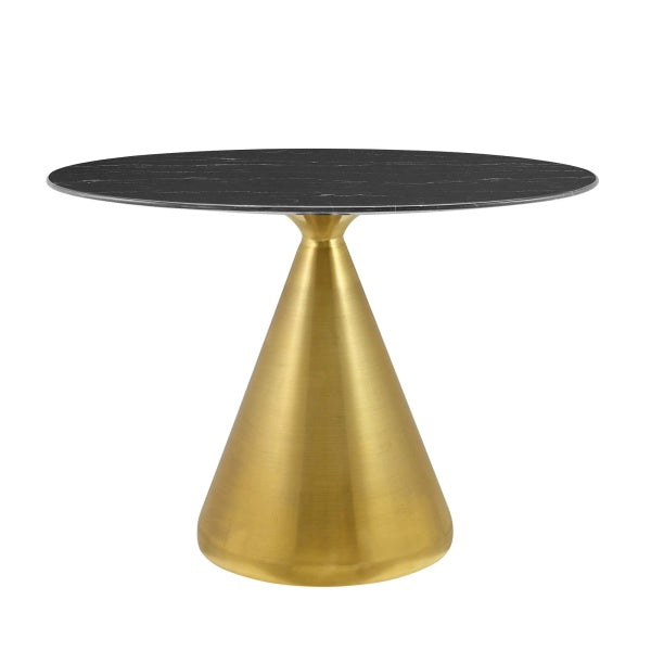 Tupelo 42" Oval Artificial Marble Dining Table Gold Black By Modway