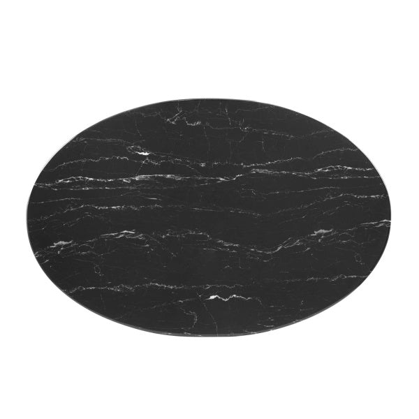 Tupelo 42" Oval Artificial Marble Dining Table Gold Black By Modway