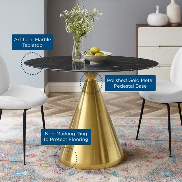 Tupelo 42" Oval Artificial Marble Dining Table Gold Black By Modway