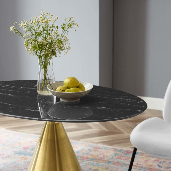 Tupelo 42" Oval Artificial Marble Dining Table Gold Black By Modway