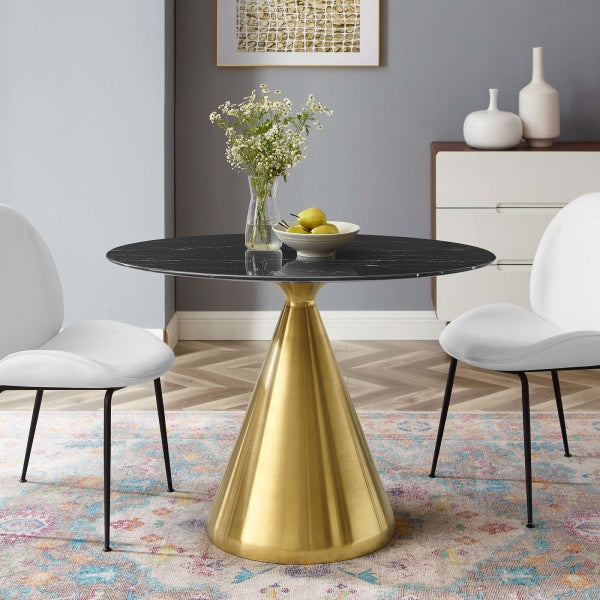 Tupelo 42" Oval Artificial Marble Dining Table Gold Black By Modway