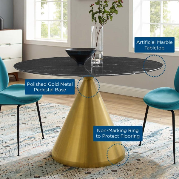 Tupelo 47" Artificial Marble Dining Table Gold Black By Modway