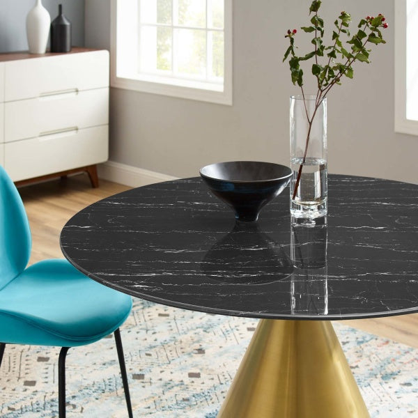 Tupelo 47" Artificial Marble Dining Table Gold Black By Modway