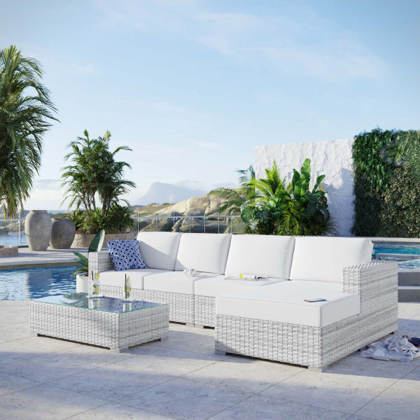 Convene 4-Piece Outdoor Patio Sectional Set Light Gray White by Modway